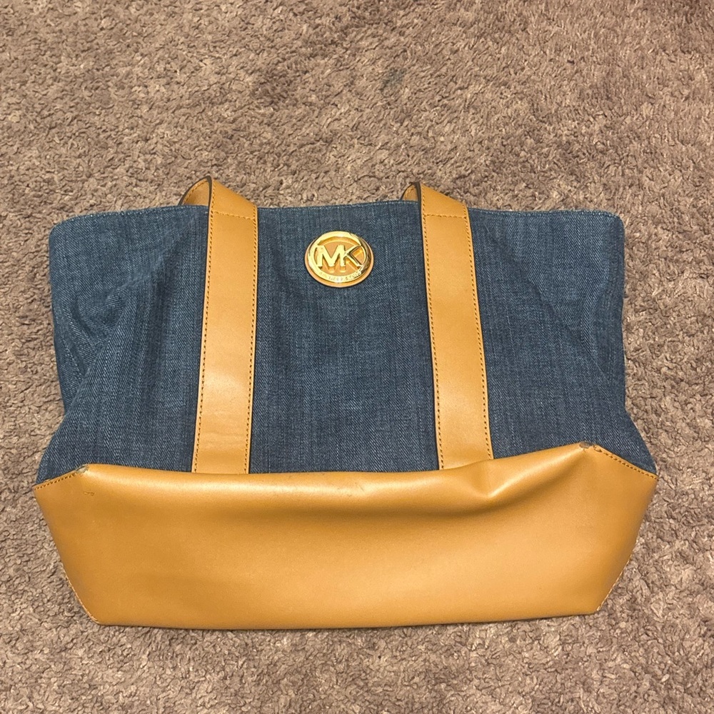 Michael Kors Denim and Tan Tote Bag